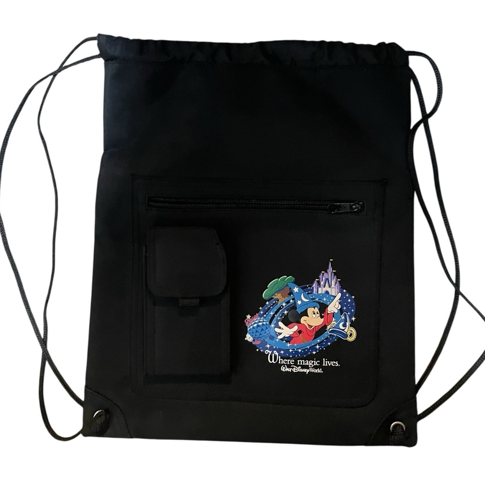 Walt Disney World Heavy Duty Black String Back Pack with Sorcerer Mickey Graphic